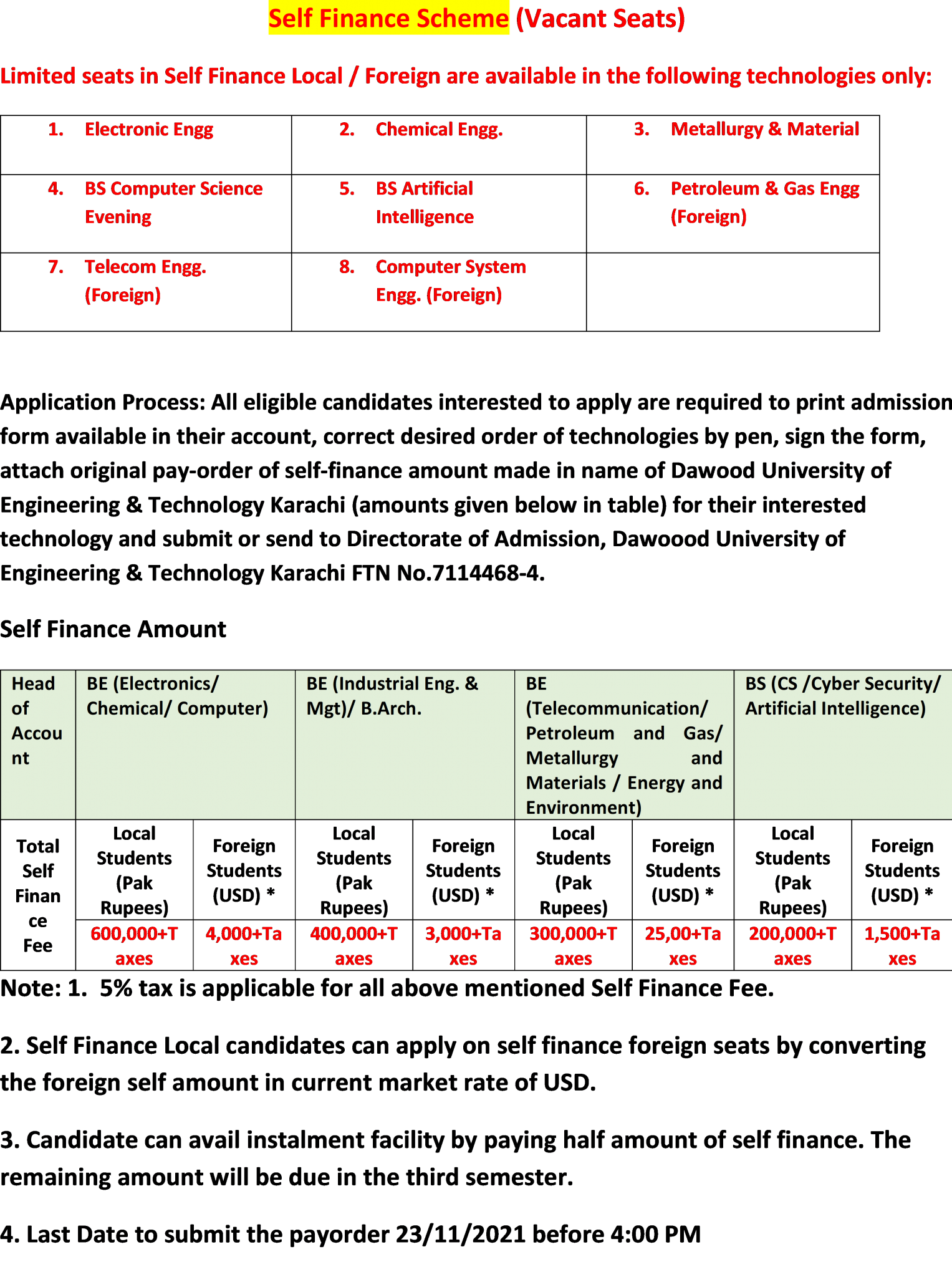 self-finance-local-foreign-vacant-seats-directorate-of-admissions