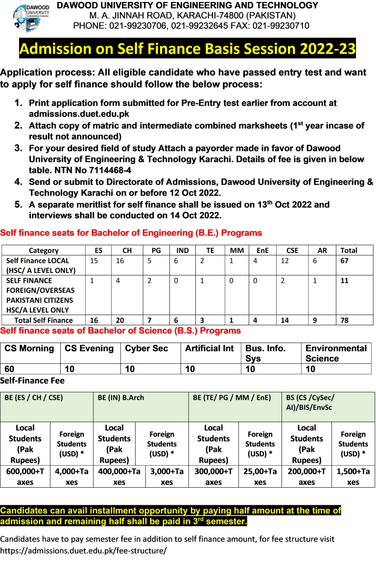 Final Merit List 202223 & Interview Schedule Dawood University of