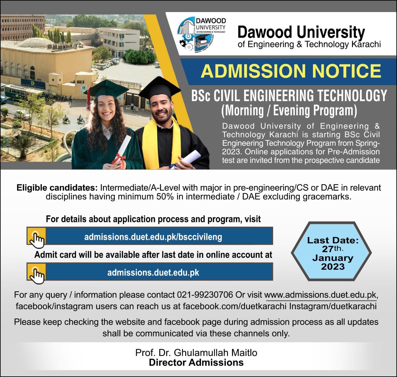 BSC Civil Engineering Technology Admissions - Dawood University Of ...